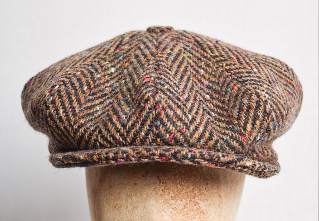 Large Eight Piece Cap (HA138) - Brown / Black Large Herringbone