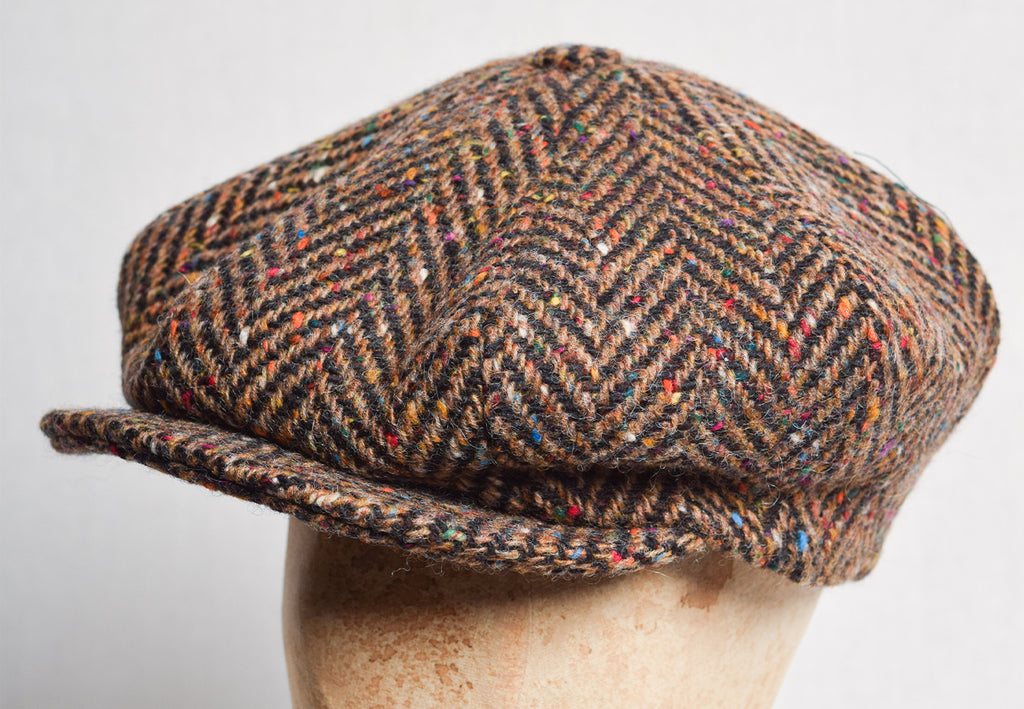 Large Eight Piece Cap (HA138) - Brown / Black Large Herringbone