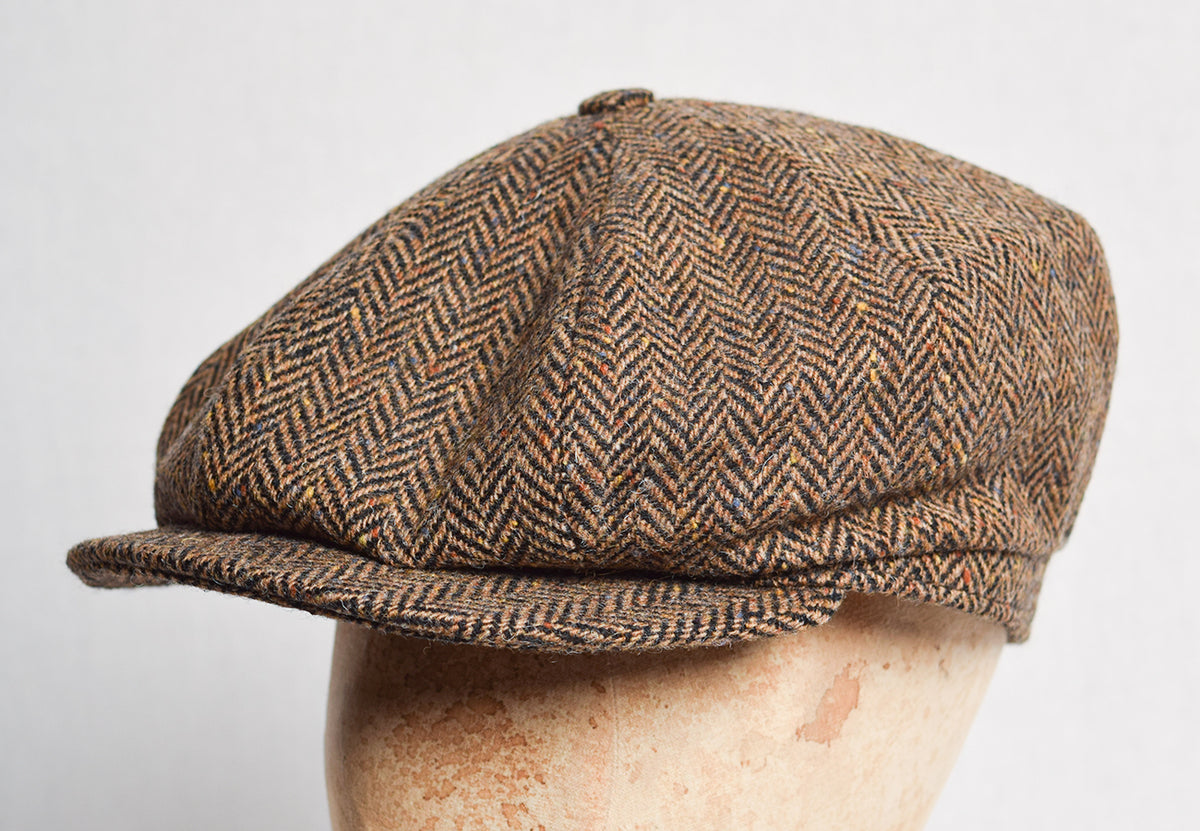 Standard Eight Piece Cap (HA137) - Brown / Black  Small Herringbone