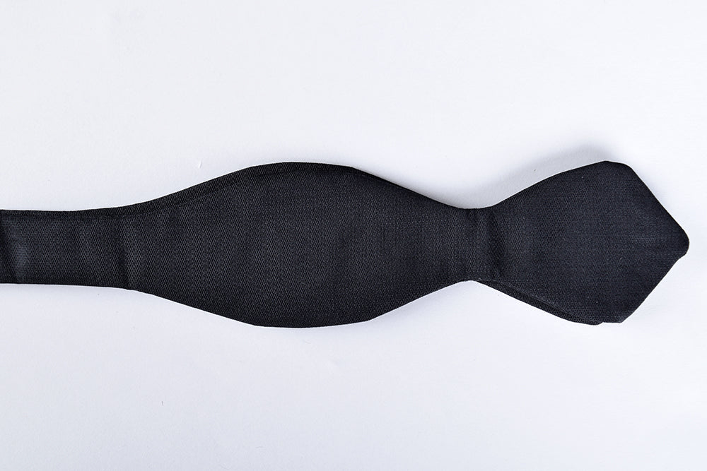 Narrow Black Silk Pointed End Bow Tie - Self Tie (CR546B)