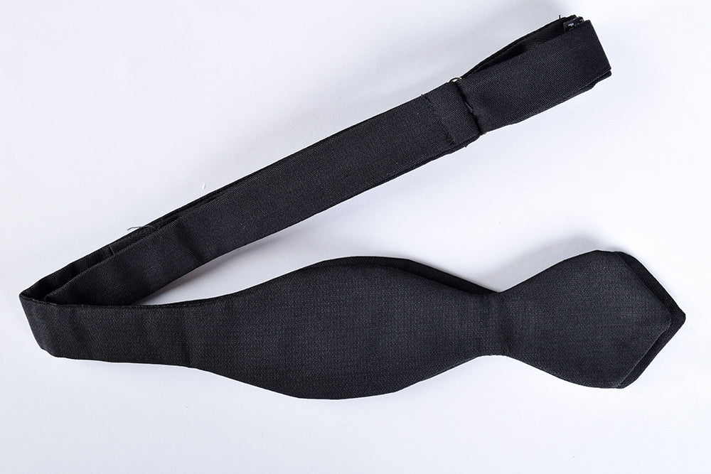 Narrow Black Silk Pointed End Bow Tie - Self Tie (CR546B)