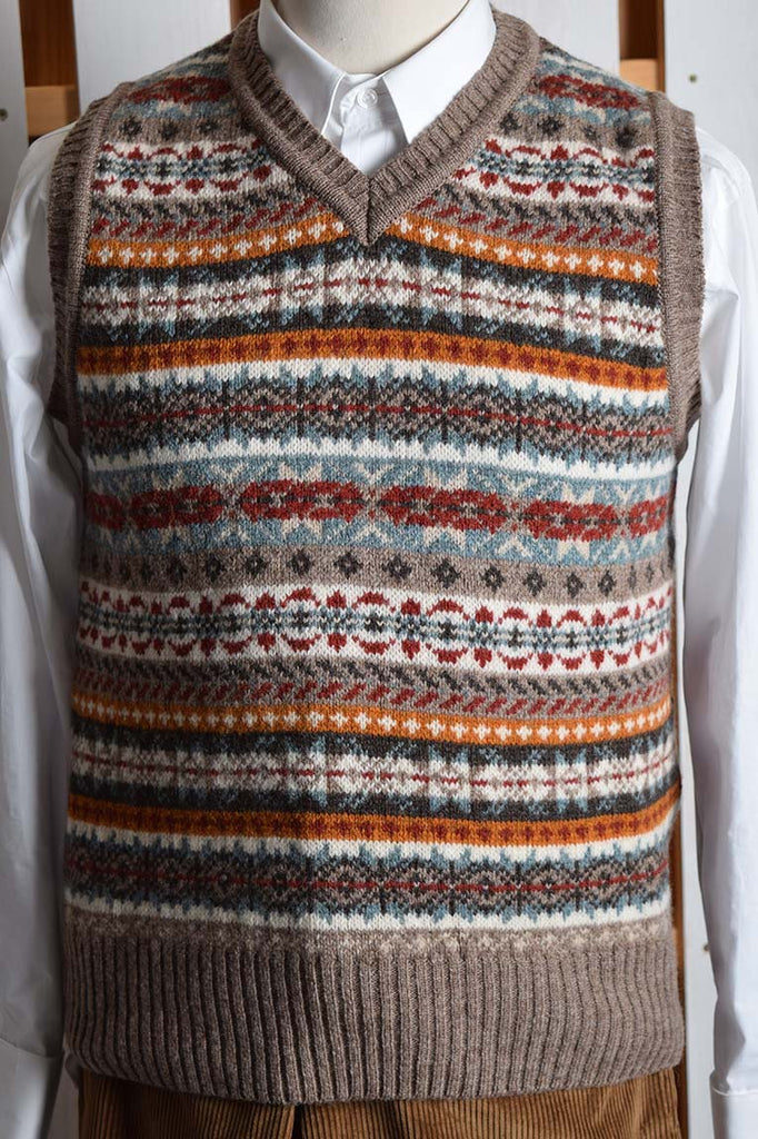 Shetland Wool Fair Isle Slipover (KN145) - Oatmilk