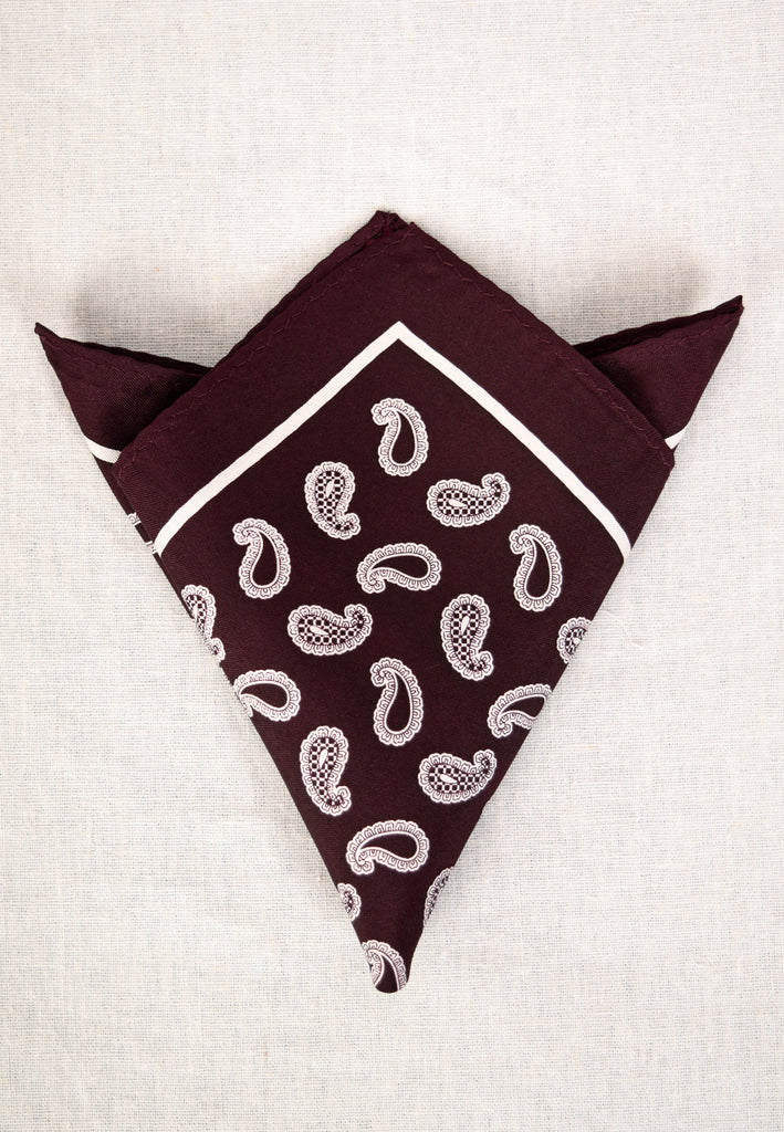 Printed Silk Pocket Square (HA96K) - Dark Wine Paisley