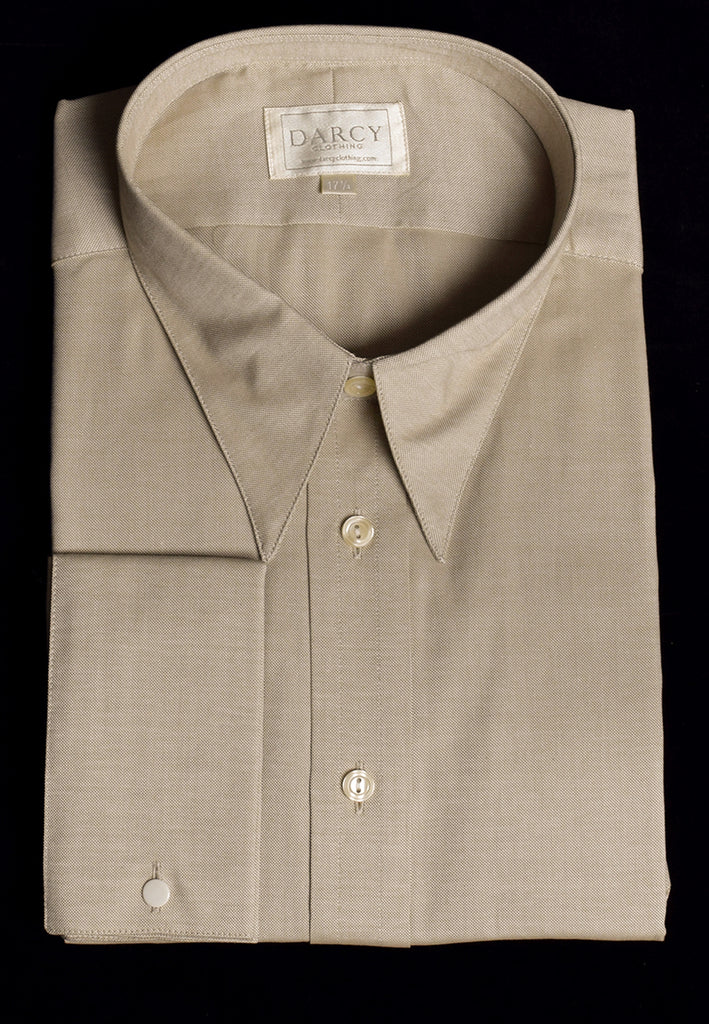 Plain Coloured Spearpoint Collar Shirt | Early C20th (SH190P) - Double - Extra Long Sleeve - Driftwood