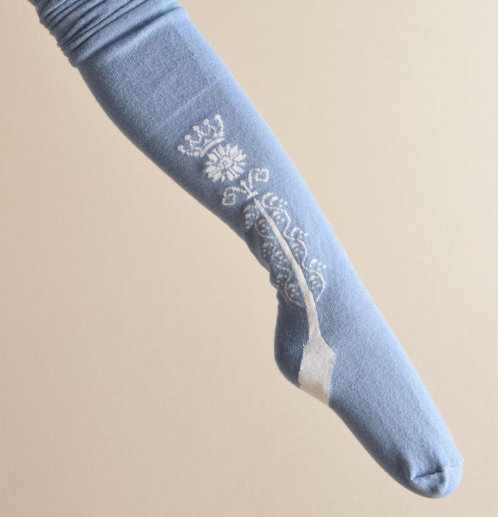 Clocked Cotton Crown Style Stockings (SO160) - Blue/White
