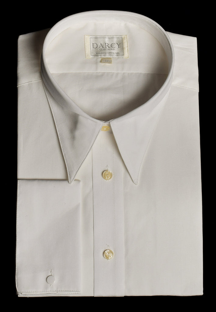 Plain Coloured Spearpoint Collar Shirt | Early C20th (SH190P) - Double - Extra Long Sleeve -Ivory