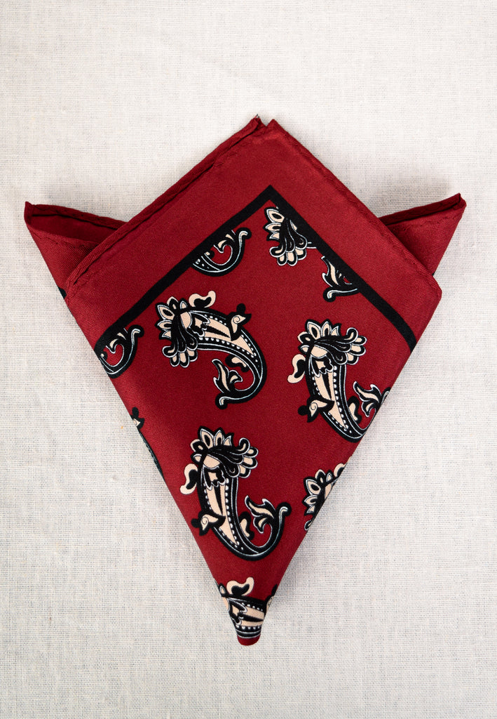 Printed Silk Pocket Square (HA96K) - Large Wine Paisley