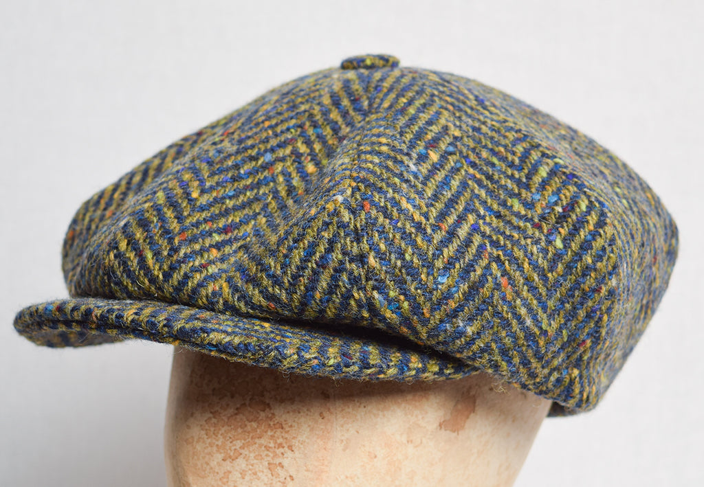 Large Eight Piece Cap (HA138) - Ocean Blue Herringbone