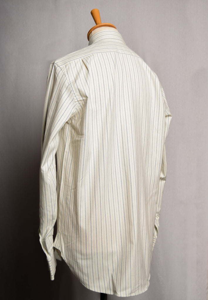 Cream / Blue Textured Stripe Grandad Shirt - Collar Attached (SH2124CA)