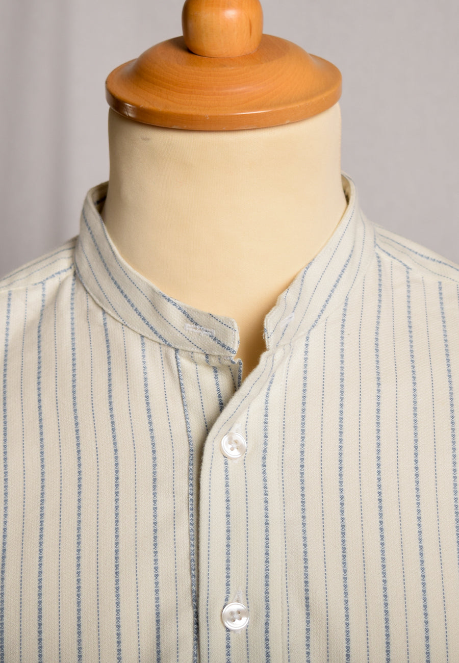 Cream / Blue Textured Stripe Grandad Shirt - Collarless (SH2124NB)