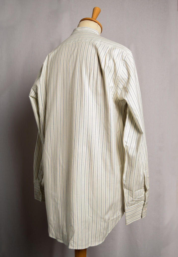 Cream / Blue Textured Stripe Grandad Shirt - Collarless (SH2124NB)