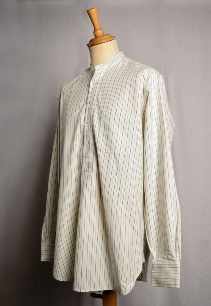 Cream / Blue Textured Stripe Grandad Shirt - Collarless (SH2124NB)