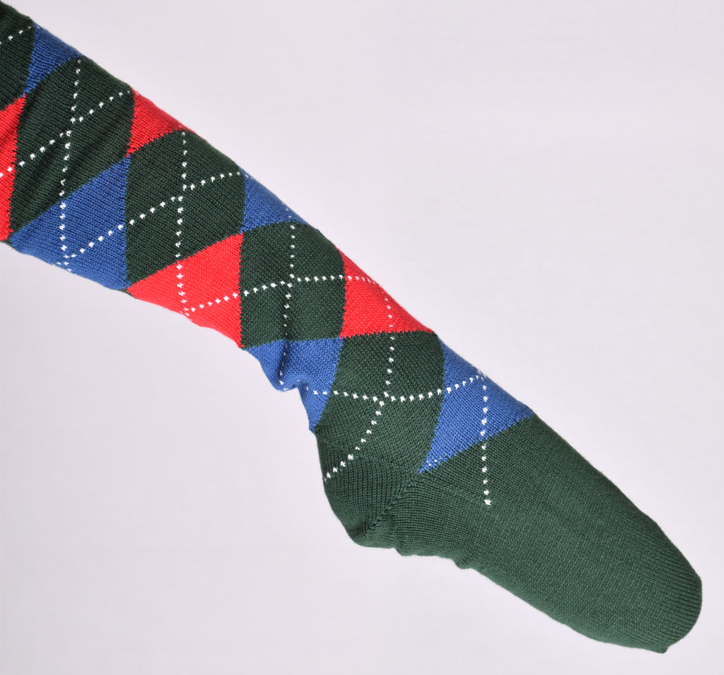 Men's Knee Length Argyll Golf Socks (SO142) - Green/Red