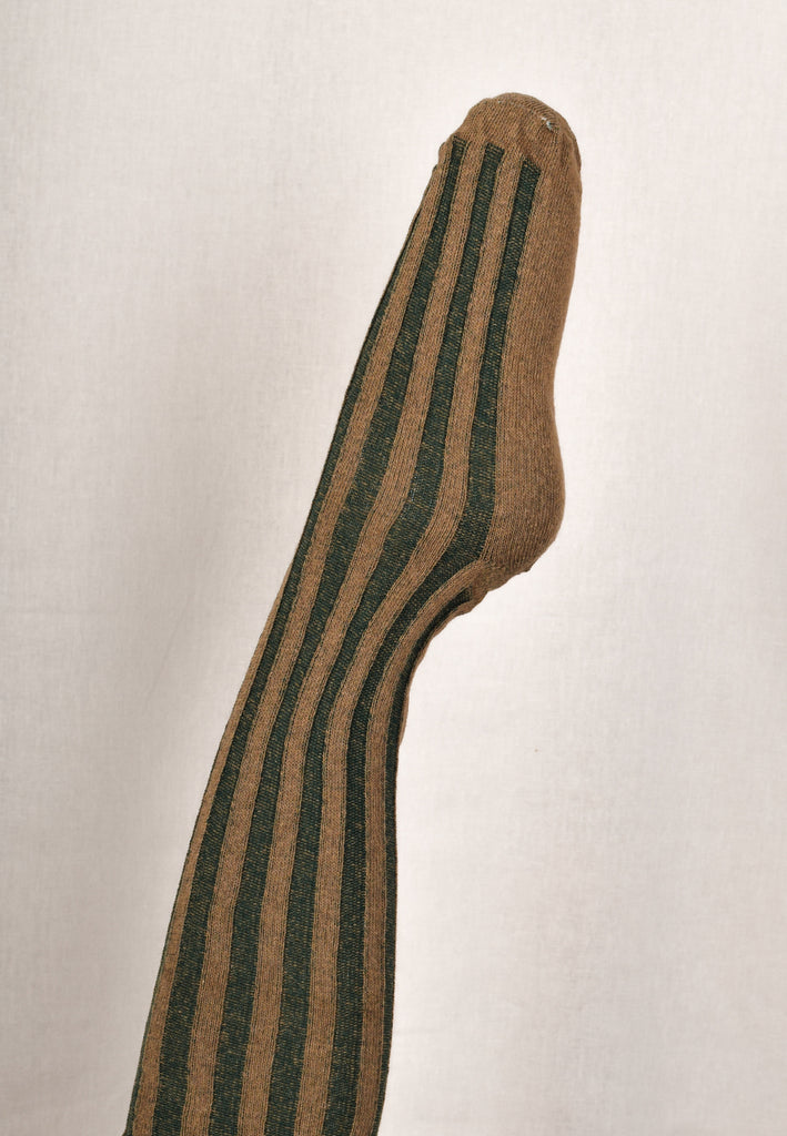 Vertical Striped Cotton Stockings (SO158) - Green/Tan