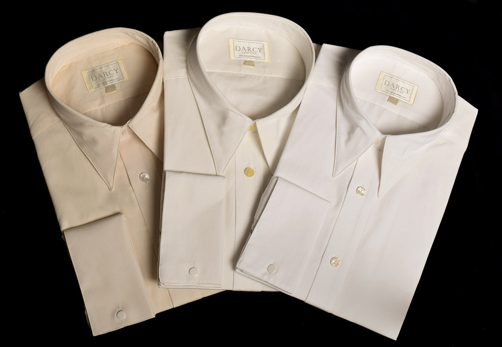 Plain Coloured Spearpoint Collar Shirt | Early C20th (SH190P) - Double Cuff - White and Ivory