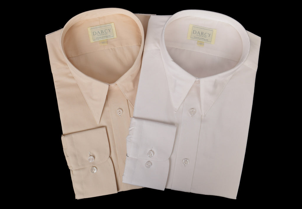 Plain Coloured Spearpoint Collar Shirt | Early C20th (SH190P) - Single - White & Dark Ivory