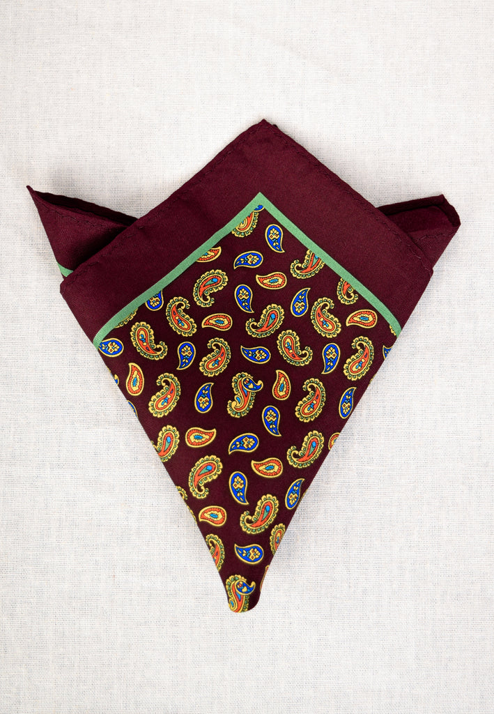 Printed Silk Pocket Square (HA96K) - Wine Paisley