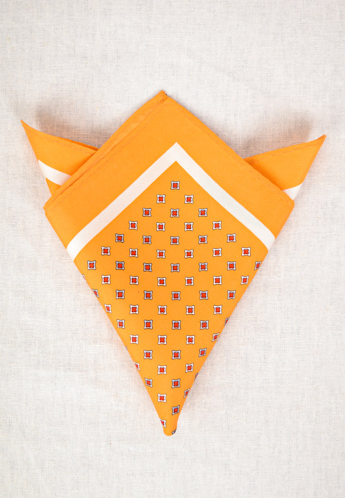 Printed Silk Pocket Square (HA96K) - Yellow Geometric