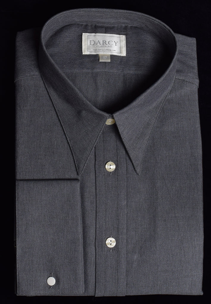 Plain Coloured Spearpoint Collar Shirt | Early C20th (SH190P) - Double Cuff - Anthracite