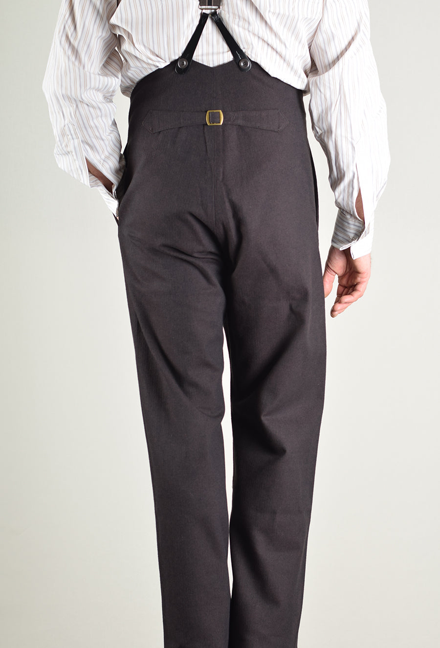 Dark Brown Brushed Cotton Herringbone Fishtail Back Trousers TR420   Darcy Clothing