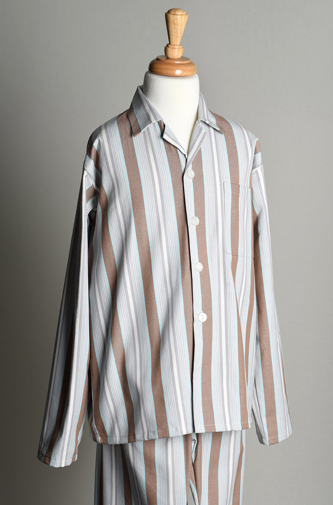 Children's Edwardian Pyjamas (NW432) - Grey/Brown/Turquoise