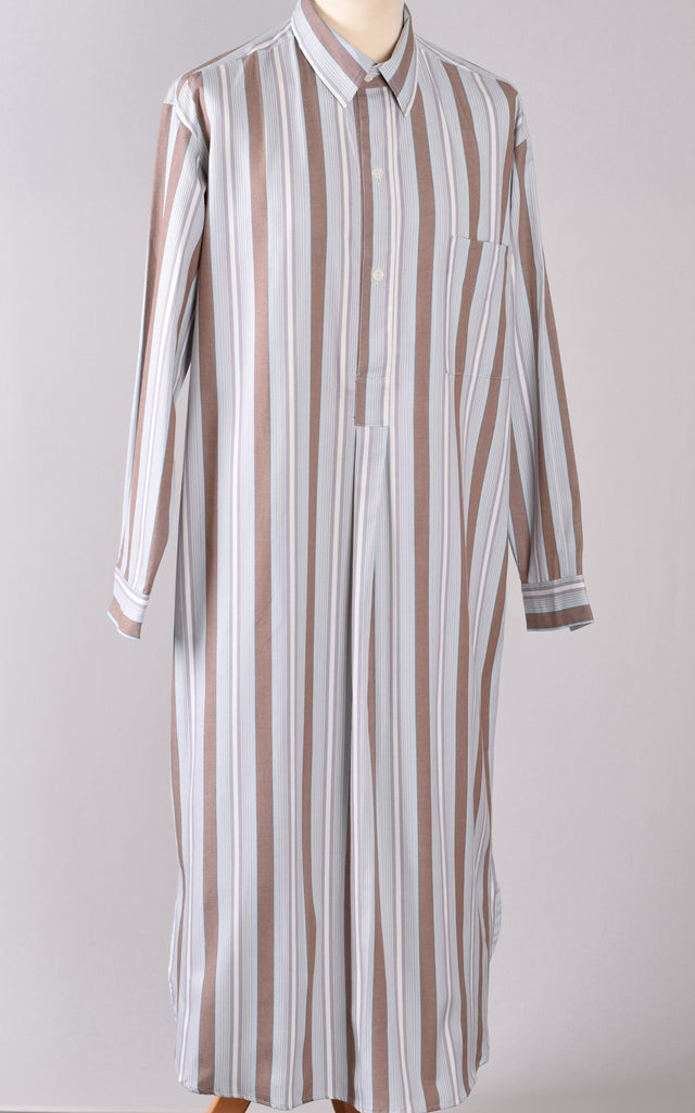 Edwardian Nightshirt (NW461) - Grey / Brown / Turquoise Stripe