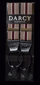 Striped Black Runner End Button-On Braces (BR716) - Fawn / Wine Stripe