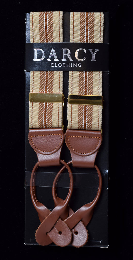Striped Tan Runner End Button-On Braces (BR717) - Natural/Brown
