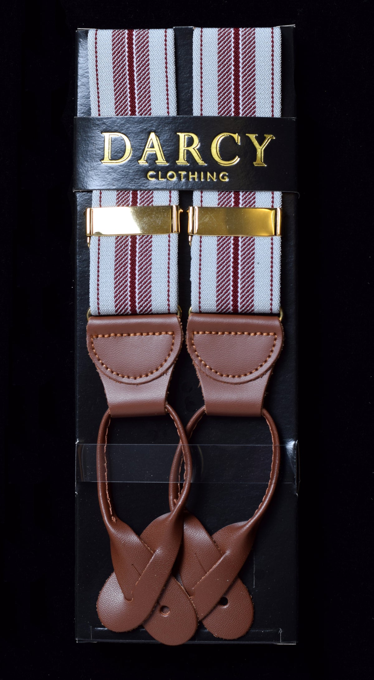 Striped Tan Runner End Button-On Braces (BR717) - Grey/Wine