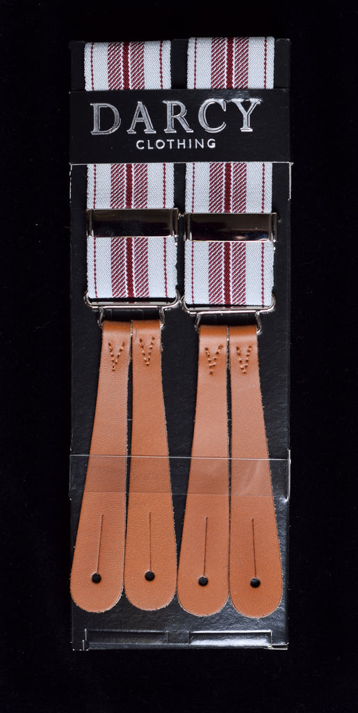 Working Men's Striped Button-On Braces (BR730) - Grey / Wine Stripe