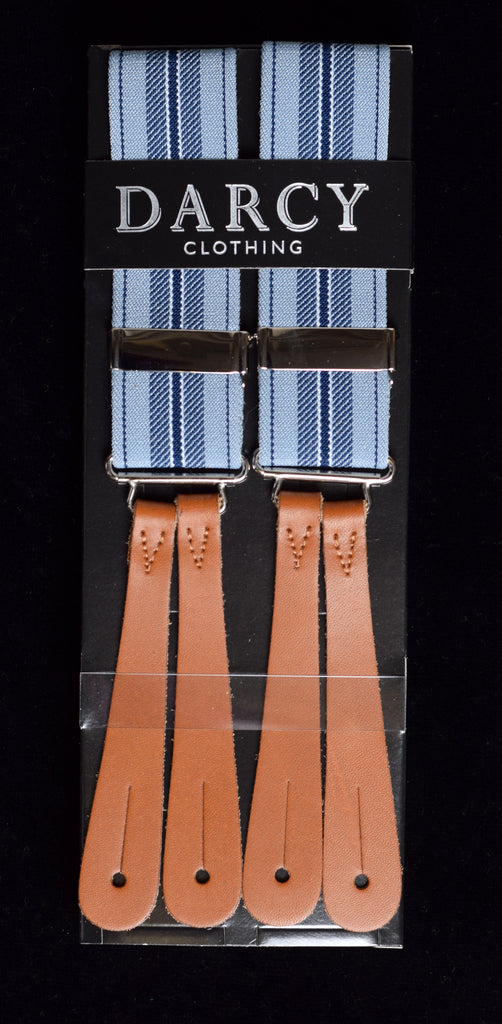 Working Men's Striped Button-On Braces (BR730) - Blue / Grey Stripe