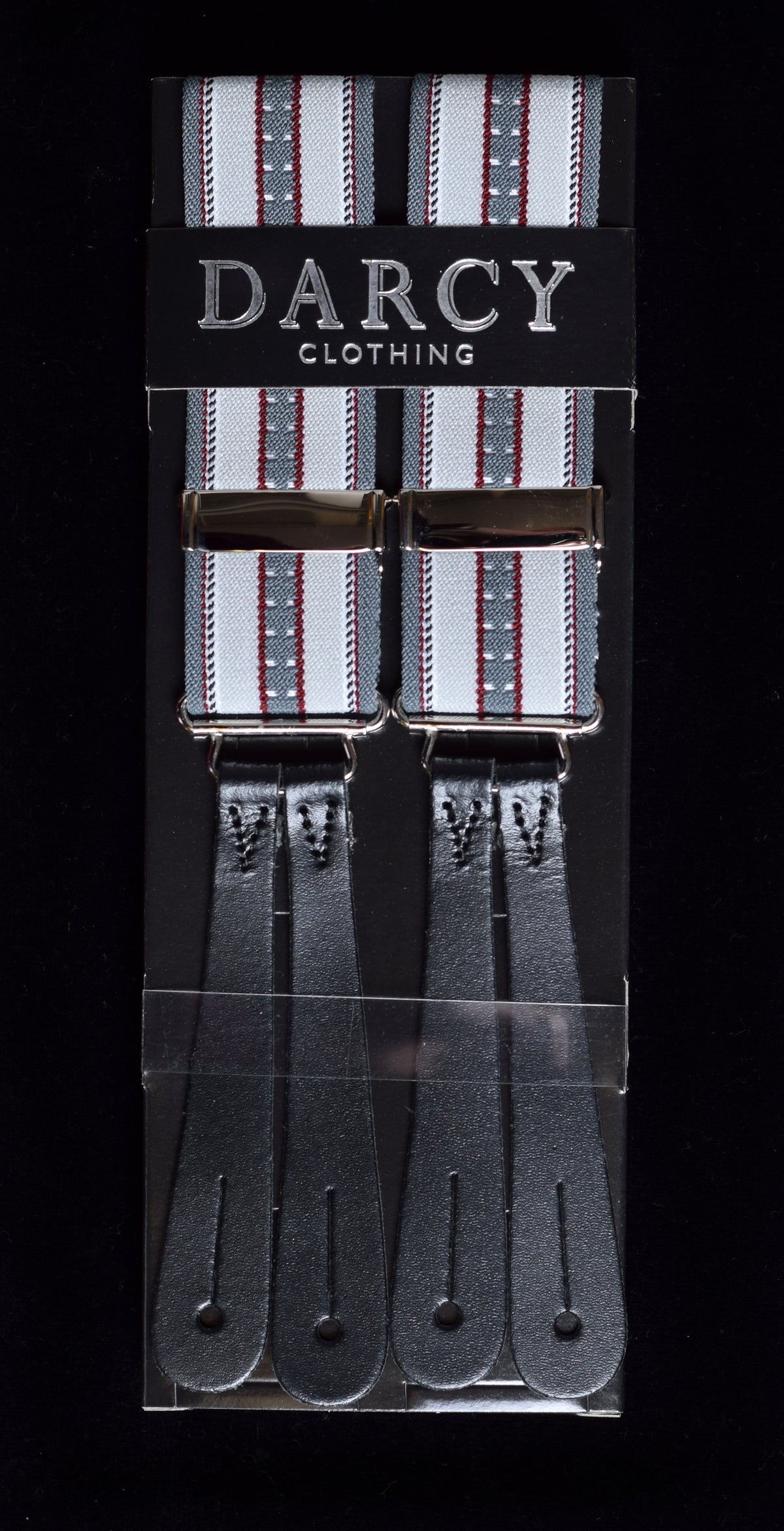 Working Men's Striped Button-On Braces (BR730) - Grey / Red Textured Stripe