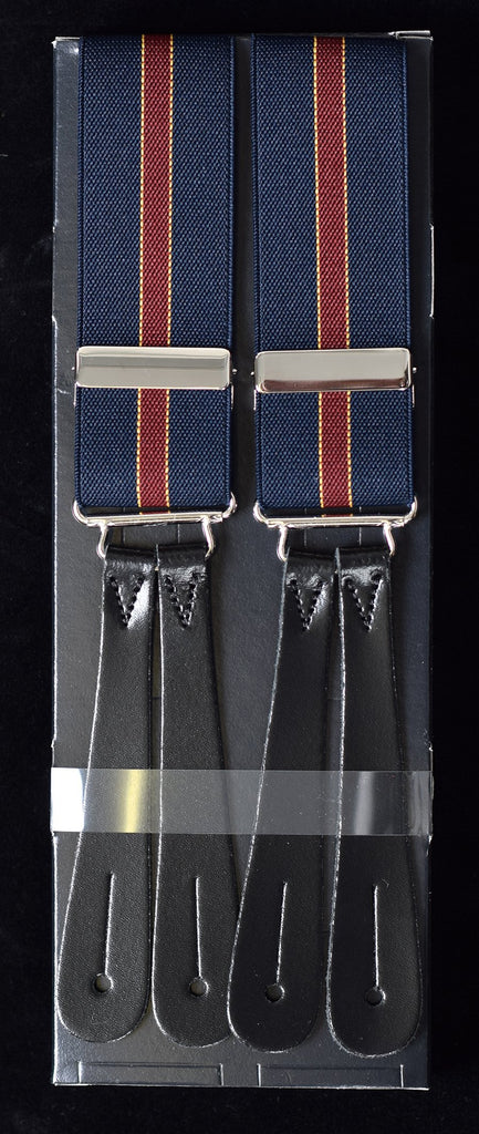 Working Men's Striped Button-On Braces (BR730) - Navy / Wine / Gold Stripe