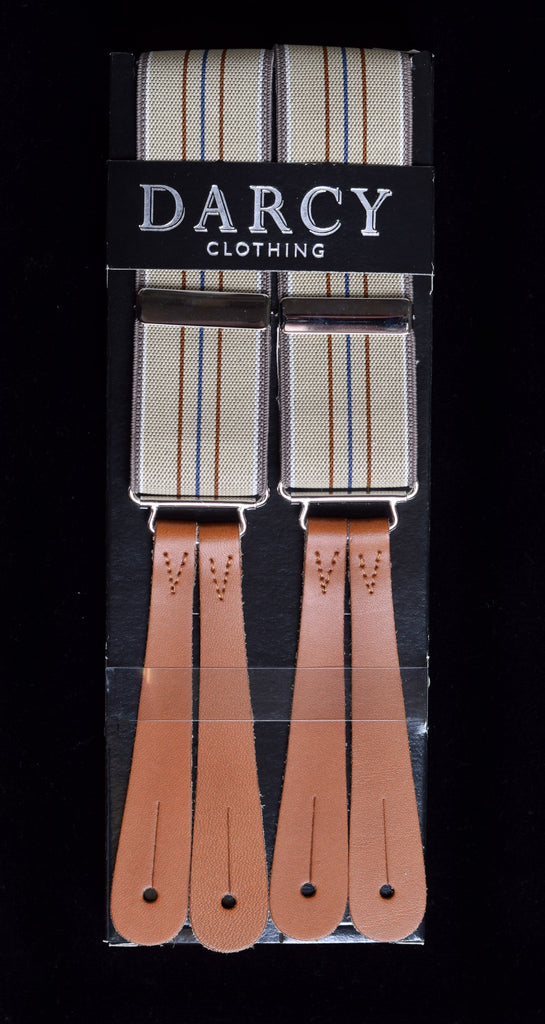 Working Men's Striped Button-On Braces (BR730) - Sand with Fine Stripe