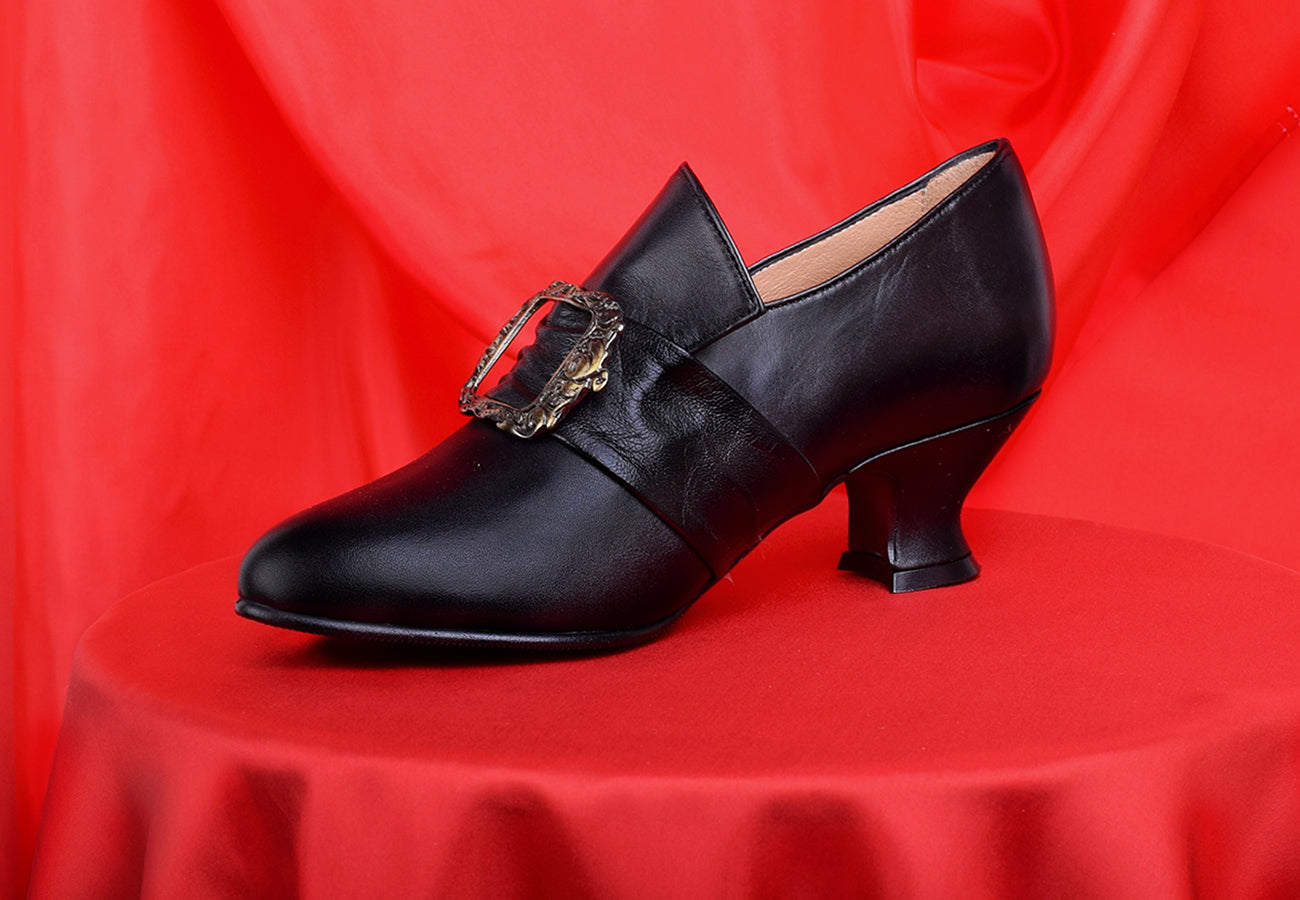 Ladies Leather Victorian Shoes Black (SP1900)