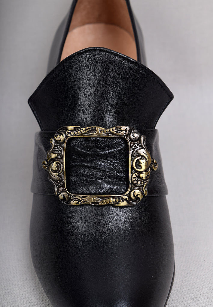 Ladies Leather Victorian Shoes Black (SP1900)