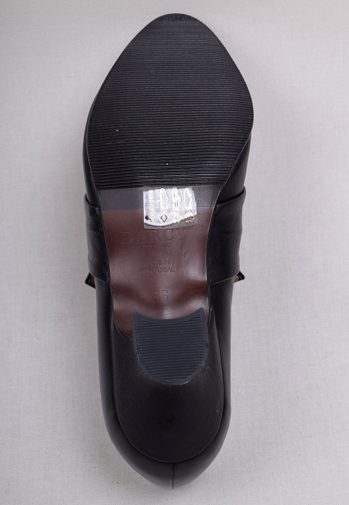Ladies Leather Buckle Front Shoes Black (SP1900)