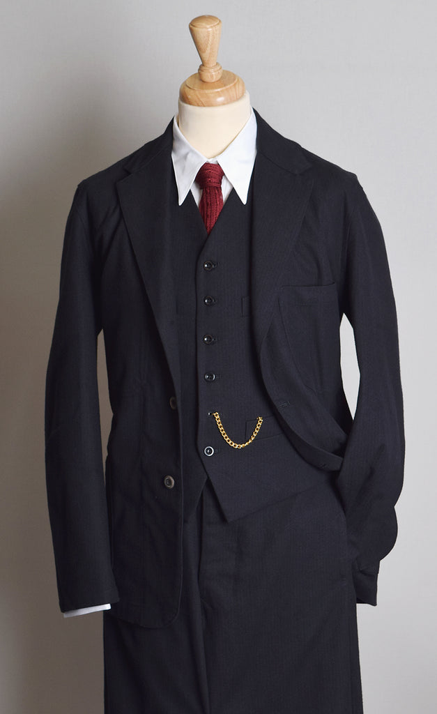 Ebony Black Brushed Herringbone Suit (GR350)