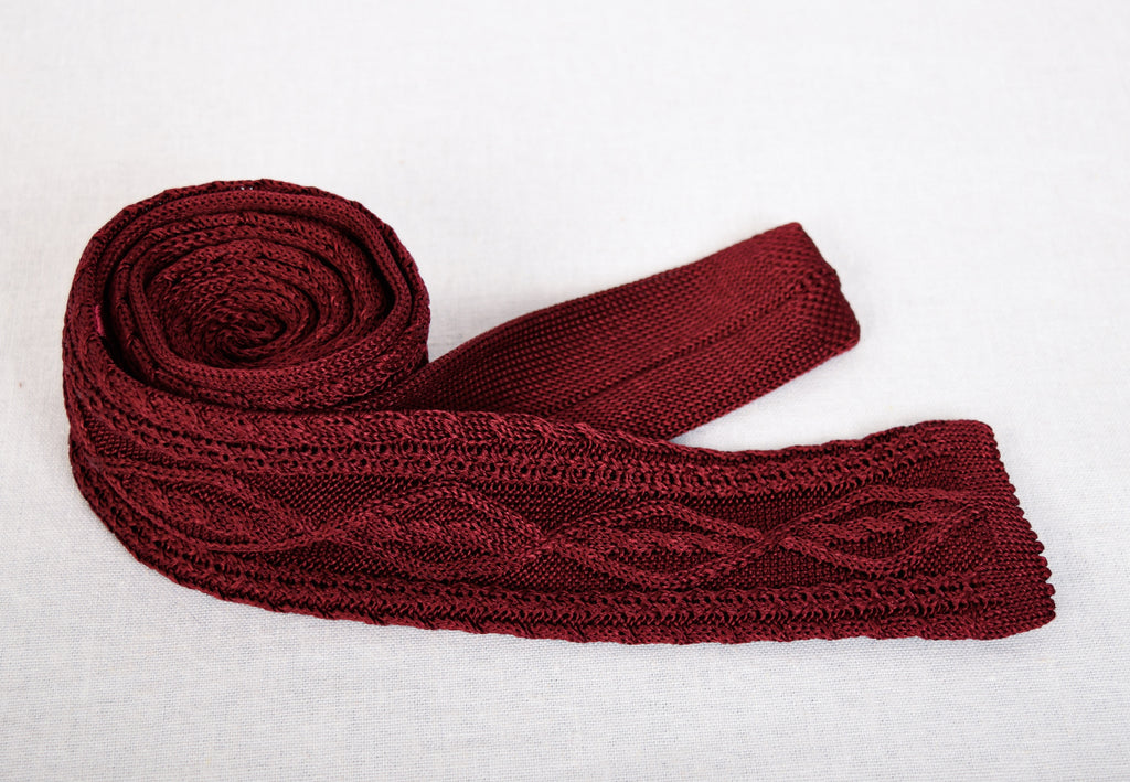 Silk Knitted Ties (CR574) - Burgundy Patterned
