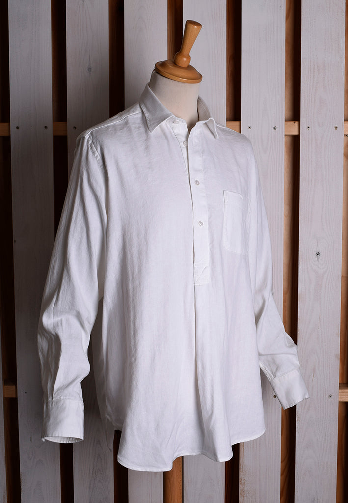 White Linen / Cotton Herringbone Shirt - Classic Collar or Collarless (SH2211)
