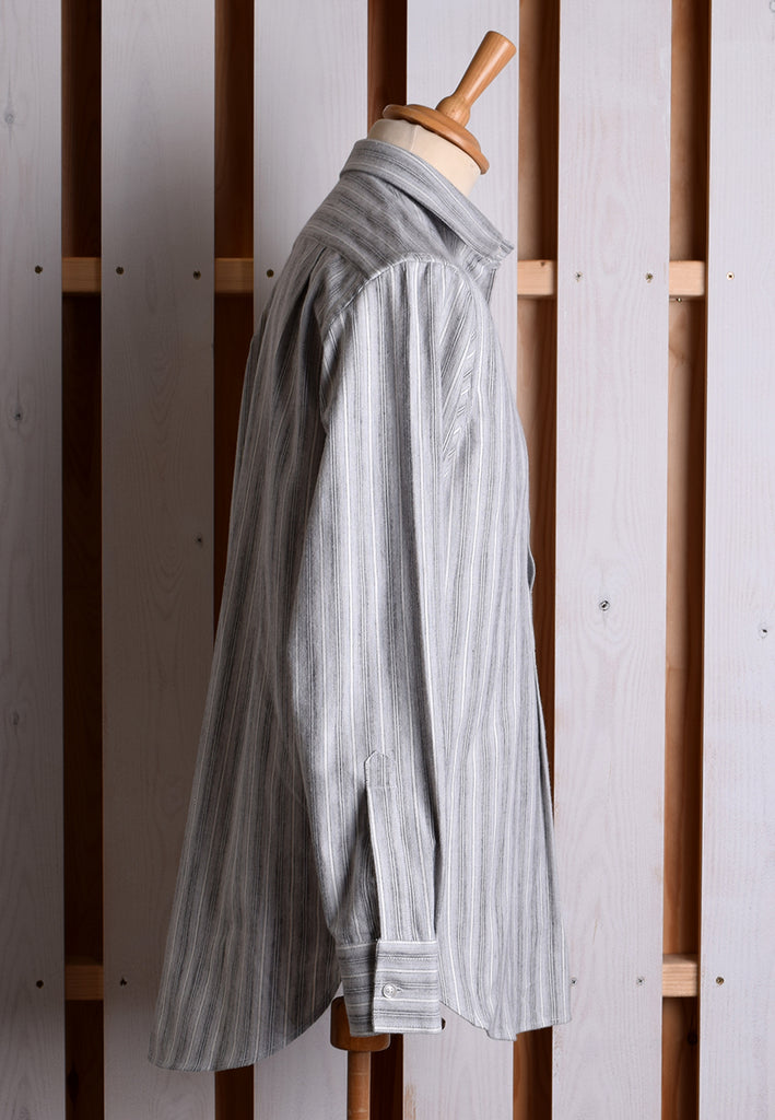 Grey Marl Stripe Grandad Shirt - Collar Attached