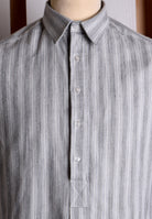 Grey Marl Stripe Grandad Shirt - Collar Attached
