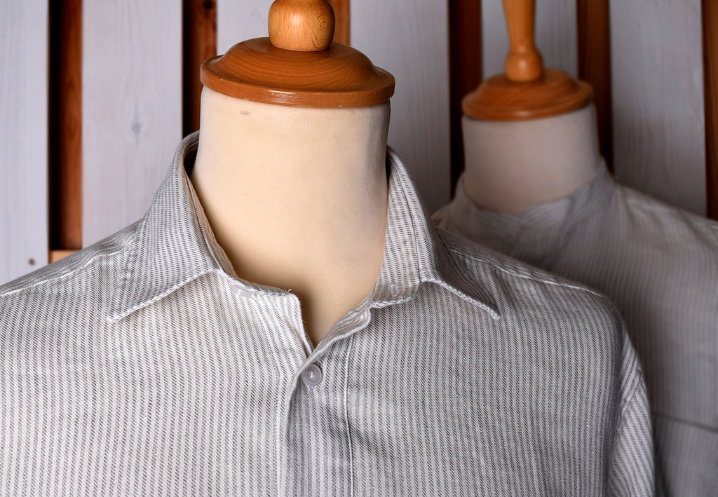 Linen / Cotton Stripe Grandad Work Shirt - Collar Attached or Collarless (SH2210)