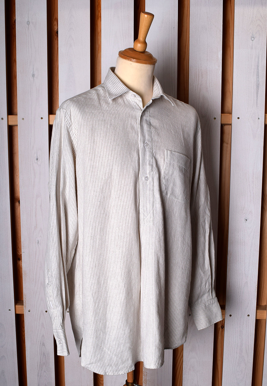 Linen / Cotton Stripe Grandad Work Shirt - Collar Attached or Collarless (SH2210)