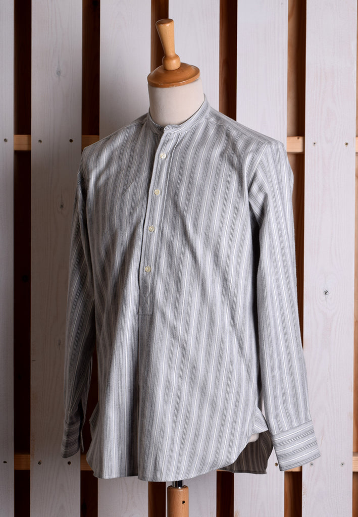 Grey Marl Stripe Grandad Shirt - Collarless