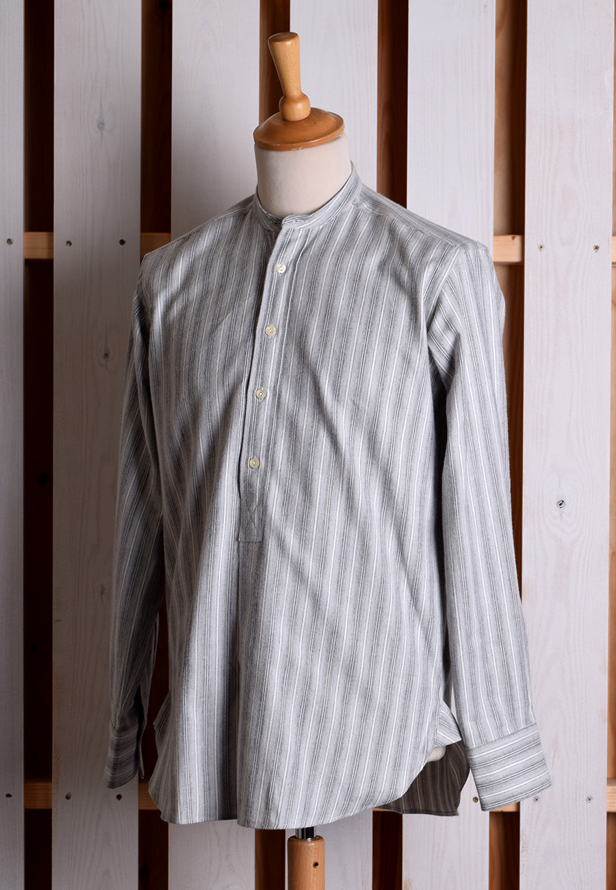 Grey Marl Stripe Grandad Shirt - Collarless or Collar Attached