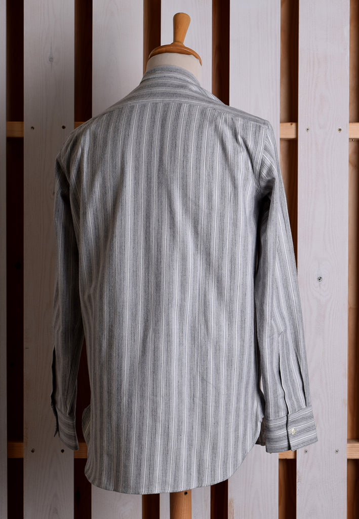 Grey Marl Stripe Grandad Shirt - Collarless