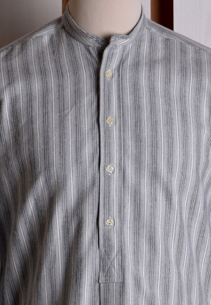 Grey Marl Stripe Grandad Shirt - Collarless