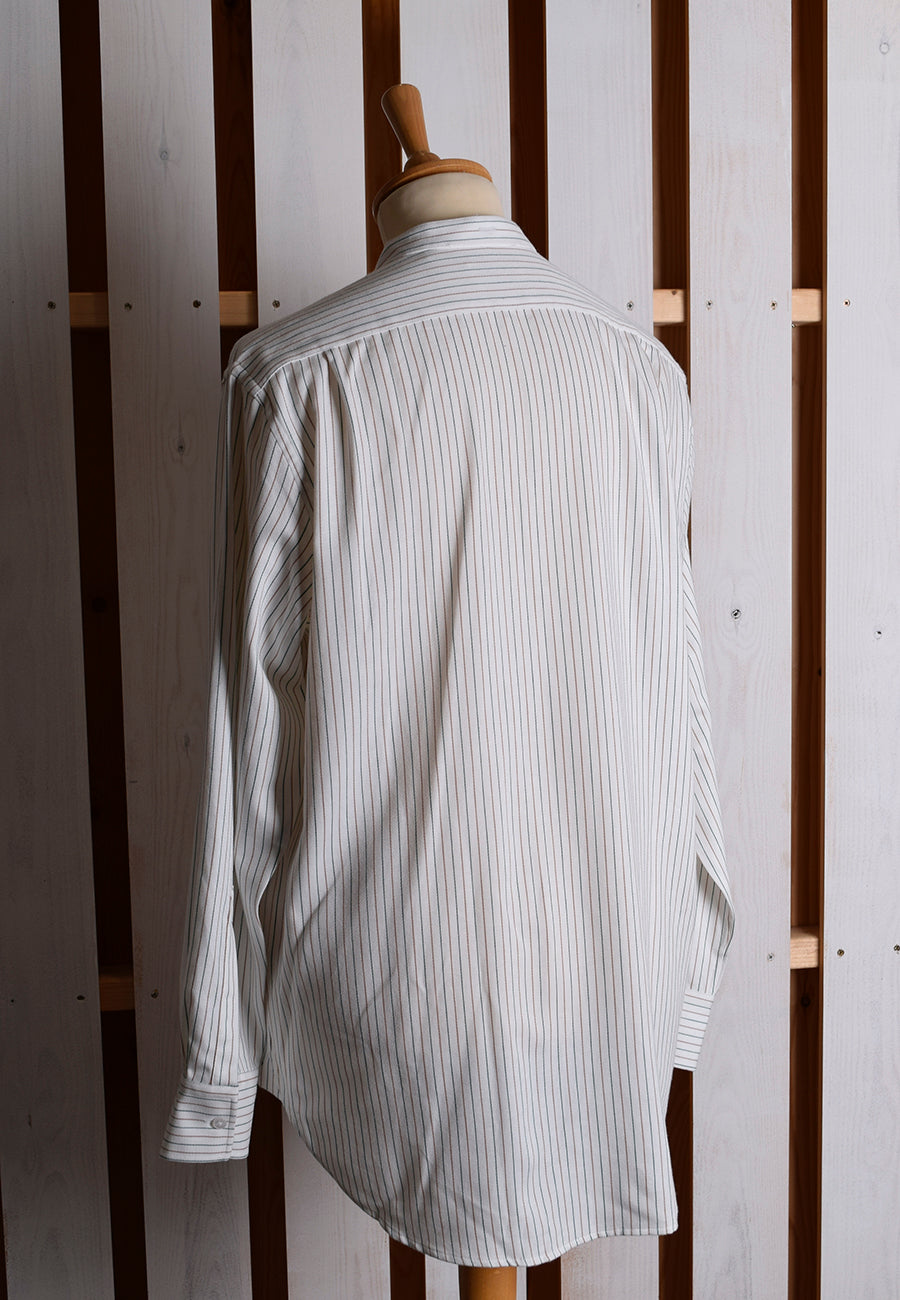 Neckband or Collarless Green Brown Striped Workshirt (SH220NB)