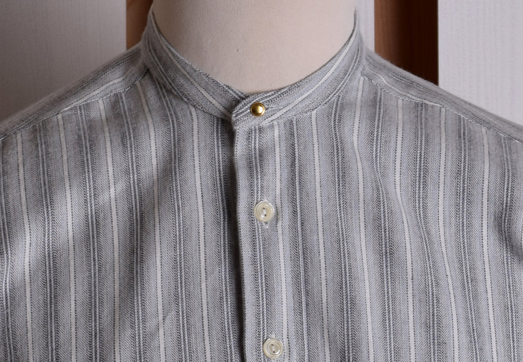 Grey Marl Stripe Grandad Shirt - Collarless